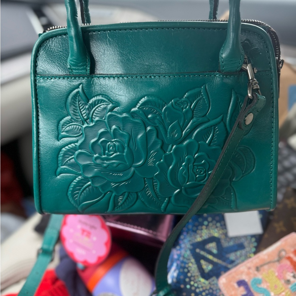Patricia Nash Teal Floral Embossed Mini Bag